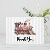 ピンクトレインエンジンヴィンテージスチームパンク サンキューカード (スタンド正面)