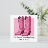 ピンクトレンディー女性のカーボーイブーツガールバースデーパーティー 招待状 (スタンド正面)