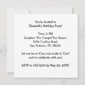ピンクトレンディー女性のカーボーイブーツガールバースデーパーティー 招待状 (裏面)