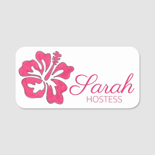 ピンクトロピカルアイランドハワイアンハイビスカスフラワー 名札 (正面)
