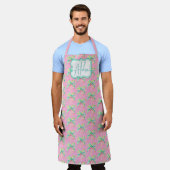 ピンクトロピカルアイランドパームオールオーバープリントエプロン エプロン (着用した状態)