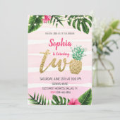 ピンクトロピカルアロハツー誕生日招待状 招待状 (スタンド正面)