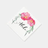 ピンクトロピカルグリーンリーフつる植物フローラアロハパーティー スタンダードカクテルナプキン (角)