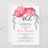ピンクトロピカルグリーンリーフつる植物フローラアロハパーティー 招待状 (正面)