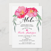 ピンクトロピカルグリーンリーフつる植物フローラアロハパーティー 招待状 (正面/裏面)