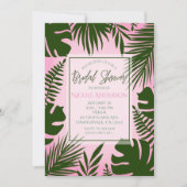 ピンクトロピカルグリーン離れブライダルシャワー 招待状 (正面)