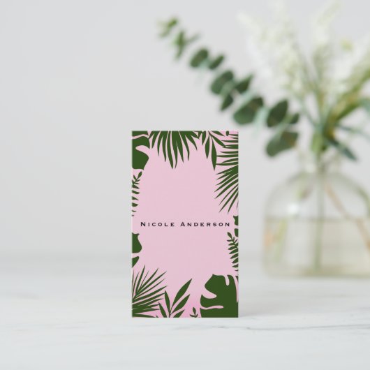 ピンクトロピカルグリーン離れボタニカルエレガントシック 名刺 (スタンド正面)