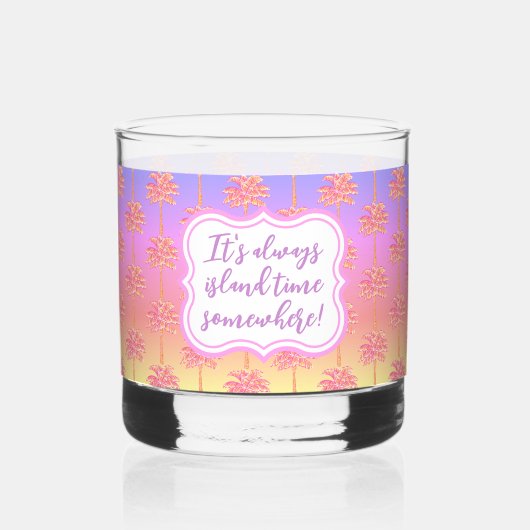 ピンクトロピカルサンセットアイランドタイムパームツリーアロハ ウイスキーグラス (正面)