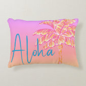 ピンクトロピカルサンセットパームツリーアロハアウトドア アクセントクッション (正面)