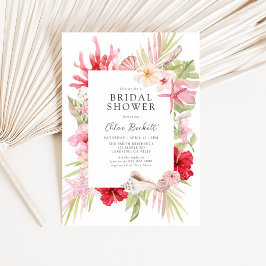 ピンクトロピカルシーシェルブライダルシャワー 招待状