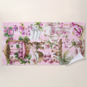 ピンクトロピカルスパカバナビーチタオル ビーチタオル (正面)