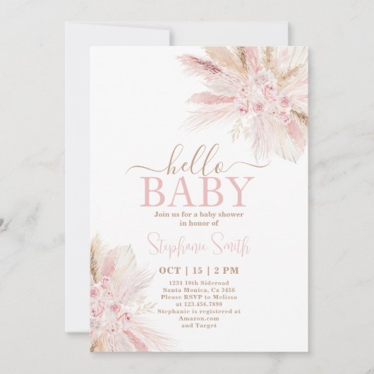 ピンクトロピカルデザートベビーシャワーガール招待状 招待状 (正面)