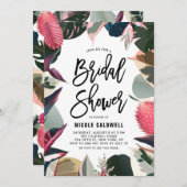 ピンクトロピカルハウスプラントフレームブライダルシャワー 招待状 (正面/裏面)