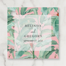 ピンクトロピカルバナナパームリーフウェディング フェイバータグ