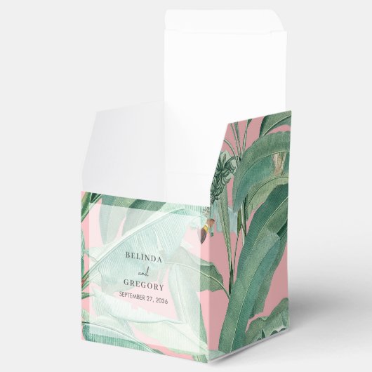 ピンクトロピカルバナナパーム葉結婚式の引き出物 フェイバーボックス (オープン)