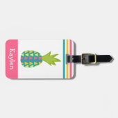 ピンクトロピカルパイナップル名前をカスタムするモダントレンディー ラゲッジタグ (正面横)