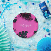 ピンクトロピカルパーム葉ルアウ（ハワイ式宴会）パーティーサマーシック ペーパープレート (パーティー)