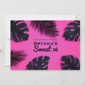 ピンクトロピカルパーム離れルアウ(ハワイ式宴会)パーティの招待状 招待状 (正面)