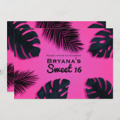 ピンクトロピカルパーム離れルアウ（ハワイ式宴会）パーティの招待状 招待状 (正面/裏面)