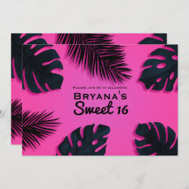 ピンクトロピカルパーム離れルアウ（ハワイ式宴会）パーティの招待状 招待状