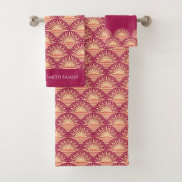 ピンクトロピカルボホピンク金ゴールドサンセット/サンライズ バスタオルセット