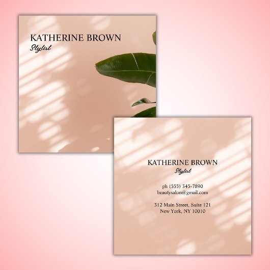 ピンクトロピカルミニマル美しいサロンスタイリスト スクエア名刺