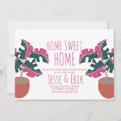 ピンクトロピカルモンスターツリー引っ越し祝いパーティーパーティー 招待状 (正面)