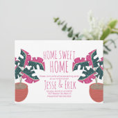 ピンクトロピカルモンスターツリー引っ越し祝いパーティーパーティー 招待状 (スタンド正面)