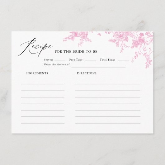 ピンクトワールヴィンテージフローラブライダルシャワーレシピ エンクロージャーカード (正面)