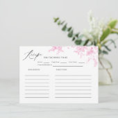 ピンクトワールヴィンテージフローラブライダルシャワーレシピ エンクロージャーカード (スタンド正面)