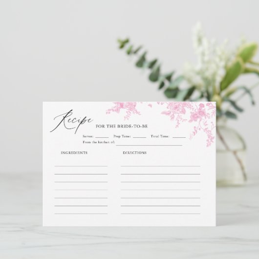 ピンクトワールヴィンテージフローラブライダルシャワーレシピ エンクロージャーカード (スタンド正面)