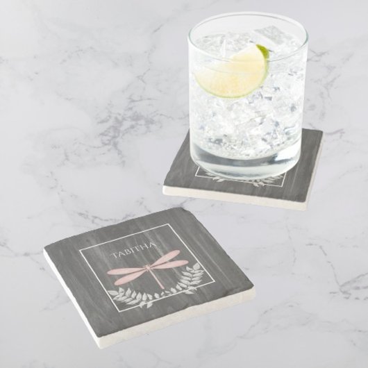 ピンクトンボ素朴イパーソナライズされたストーンコースター ストーンコースター