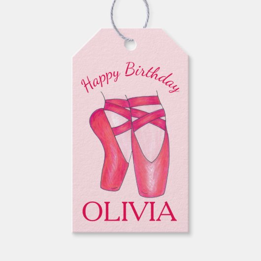 ピンクトーシューズバレエバレリーナダンス誕生日 ギフトタグ (正面)