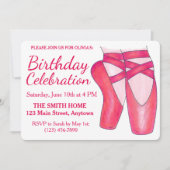 ピンクトーシューズバレエバレリーナダンス誕生日 招待状 (正面)