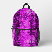 ピンクトーンディスコ鏡グリッターパターン プリントバックパック (正面)