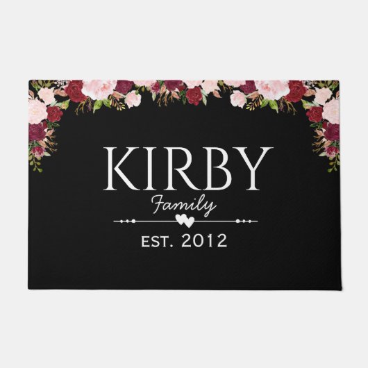 ピンクトーンフローラドアマットパーソナライズされた ドアマット (正面)