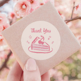 ピンクドお洒落ードルハンドドローケーキありがとう ラウンドシール