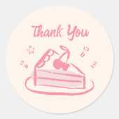 ピンクドお洒落ードルハンドドローケーキありがとう ラウンドシール (正面)