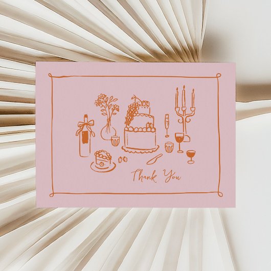 ピンクドお洒落ードルハンドドロードサンキュー サンキューカード