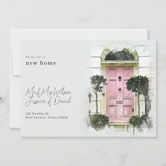 ピンクドアとホワイトウッドトレンディーの移動発表 招待状 (正面)