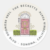 ピンクドアホリデイ差出人住所 ラウンドシール (正面)