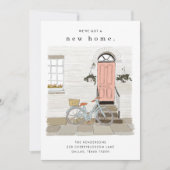 ピンクドア図解入りの、写真付きのの移動告知 案内状 (正面)