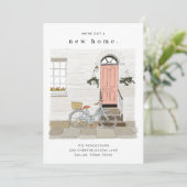 ピンクドア図解入りの、写真付きのの移動告知 案内状 (スタンド正面)