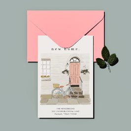 ピンクドア図解入りの、写真付きのの移動告知 案内状