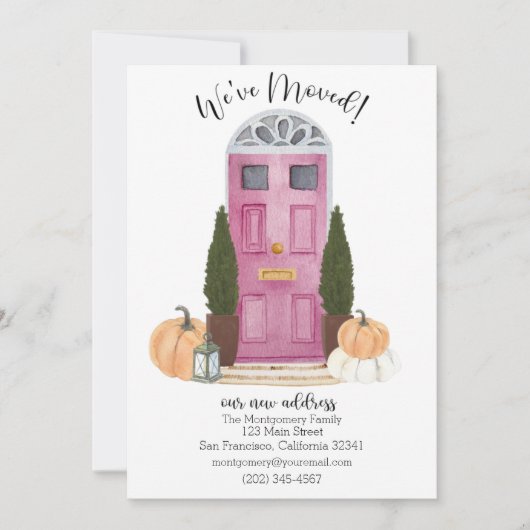 ピンクドア秋シーンの移動告知 招待状 (正面)