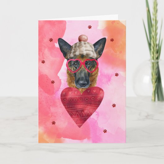 ピンクドイツ羊飼いバレンタインデーのギフトドッグ カード (正面)