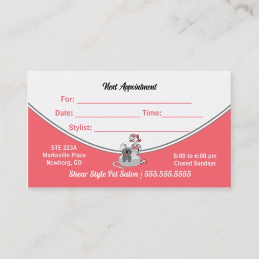 ピンクドギースパグルームオンペットグルーミング 予約カード (裏面)
