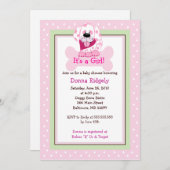ピンクドギーボーンパピードッグ赤ちゃんガールシャワー5x7 招待状 (正面/裏面)