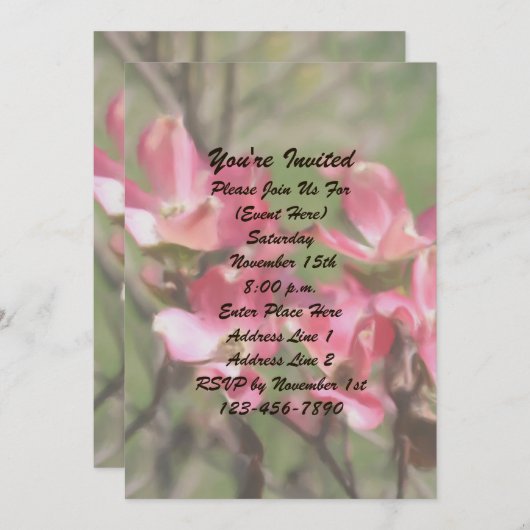 ピンクドグウ絵を描ウッドのフローラアートパーティー 招待状 (正面/裏面)