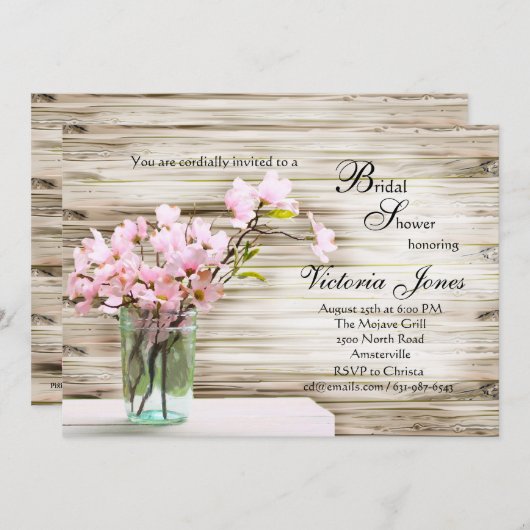 ピンクドッグウッドインメイソンジャー招待状 招待状 (正面/裏面)